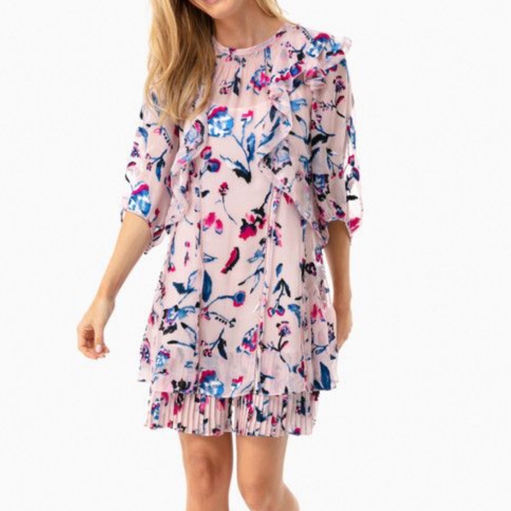 Tanya Taylor NWT Pink Delfina Silk Ruffle Dress size 0